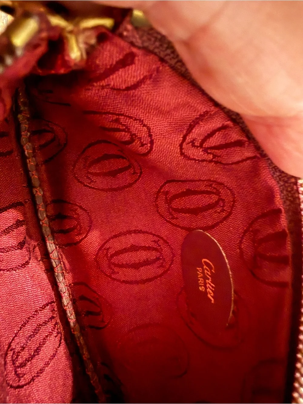 Cartier Yellow-Tan Leather Zip Wristlet with Gold Emblem